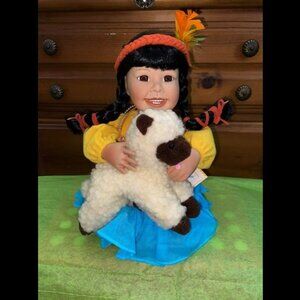 1993 Ashton-Drake Native American  Girl +Lamb--9"in Sitting Doll "Little Flower"